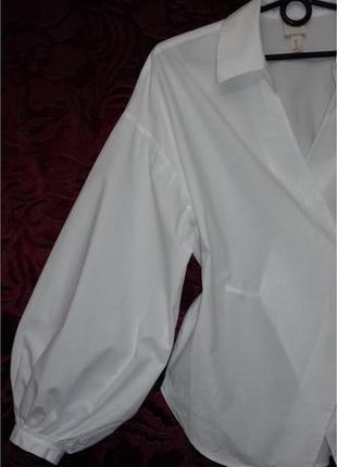 Белая блузка на запах с пышными рукавами / белоснежная рубашка с объёмными рукавами / біла блуза сорочка4 фото