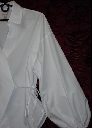 Белая блузка на запах с пышными рукавами / белоснежная рубашка с объёмными рукавами / біла блуза сорочка5 фото