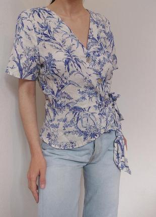 Льняная блуза белый топ лен блузка h&amp;m блуза цветочная льняная рубашка в цветы блузка с воланами блузка на запах блуза лен9 фото
