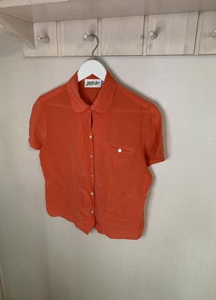 Морковная винтажная шелковая блуза 🧡❤️2 фото