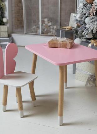 Столик детский и стульчик бабочка. розовый детский столик. детский комплект мебели,...