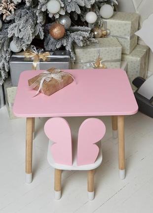 Столик детский и стульчик бабочка. розовый детский столик. детский комплект мебели,...