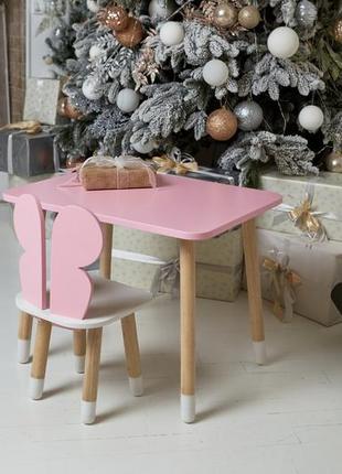 Столик детский и стульчик бабочка. розовый детский столик. детский комплект мебели,...