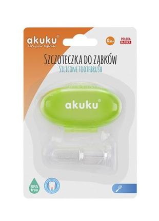 Силиконовая зубная щетка и массажер для десен akuku a0264, зеленый чехол2 фото