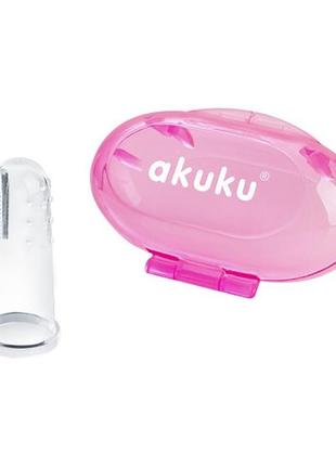 Силіконова зубна щітка і масажер для ясен akuku a0265, рожевий чохол