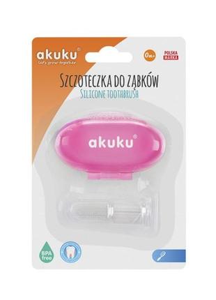 Силіконова зубна щітка і масажер для ясен akuku a0265, рожевий чохол2 фото