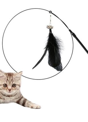 Іграшка для котів паличка з пером та дзвіночком cat stick black