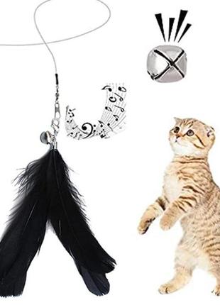 Іграшка для котів паличка з пером та дзвіночком cat stick black2 фото