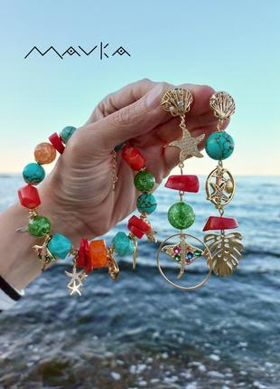 Набор браслет агат коралл амазонит кварц бирюза