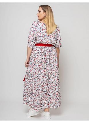 Замечательное платье макси, белого цвета с красным поясом, большие размеры от 52 до 583 фото