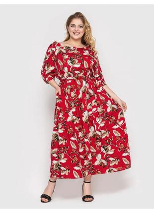 Чудове плаття максі, біле з червоним поясом, великі розміри від 52 до 58