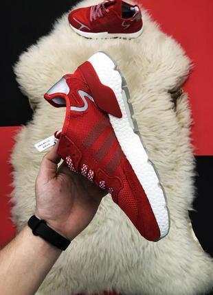 💞літні💞жіночі червоні замшеві кросівки adidas адідас nite jogger red white reflective