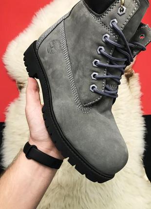 💎зимние💎женские/мужские ботинки timberland gray fure premium, серые, кожаные тимберленд