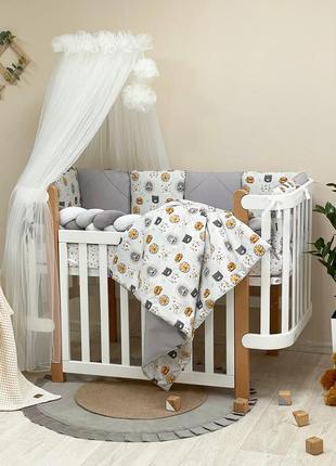 Комплект постельного белья для новорождённого happy night  мордочки усатые серые