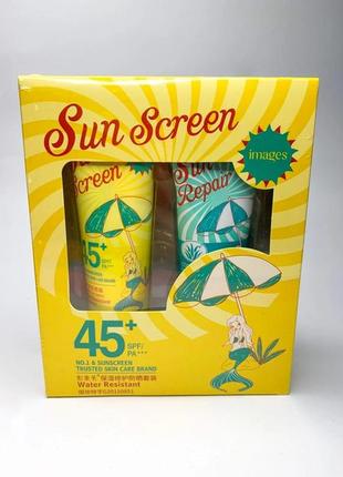 Набір 2в1 images spf 45+ sunscreen sunrise: сонцезахисний крем та гель з алое вера (80+60 г.)