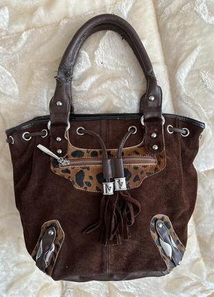 Мягкая женская сумка из италии, сумка-мешок, стильна сумка натуральна замшева шкіра принт леопард1 фото