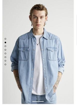 Блакитна джинсова сорочка вільного крою з нової колекції zara розмір l,xl