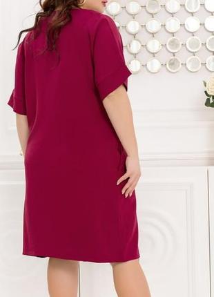 Платье женское средней длины летнее легкая жатка батал большие размеры двухцветное бордо - черное4 фото