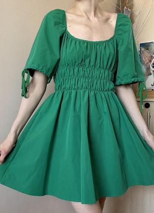 Новое зеленое романтическое трендовое платье квадратный вырез рукава фонарики1 фото