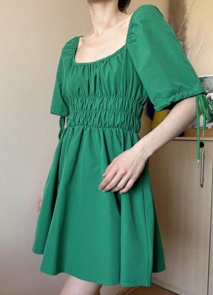 Новое зеленое романтическое трендовое платье квадратный вырез рукава фонарики4 фото