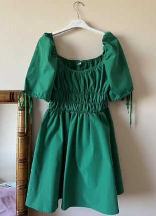 Новое зеленое романтическое трендовое платье квадратный вырез рукава фонарики2 фото