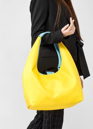 Женская сумка sambag hobo l желто-голубая4 фото