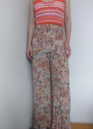 Широкие брюки плиссе брюки широкие прямые брюки плиссированные брюки цветочный принт