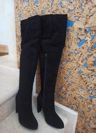 Красивые замшевые сапоги ботфорты на натуральном меху цигейка