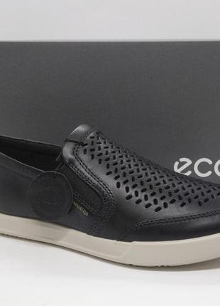 Летние кожаные с перфорацией слипоны мокасины ecco оригинал
