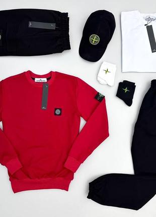 Лёгкий красный спортивный костюм stone island червоний чоловічий спортивний костюм комплект stone island