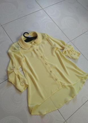 В наличии красивая желтая блуза с кружевом для девочки 7-10 лет