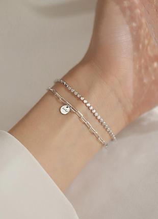 Браслет подвійний на удачу lucky з великими ланками, срібне покриття 925 проби, довжина 15+3.5 см