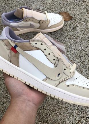 Кроссовки nike air jordan 1 low og beige white найк aj1 джорданы кожаные низкие