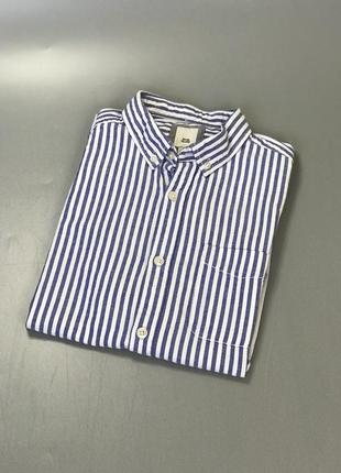 Бело-голубая тенниска river island slim fit, шведка, гавайка, рубашка на короткий рукав, в полоску, полоску, на лето, пляж, пляжная