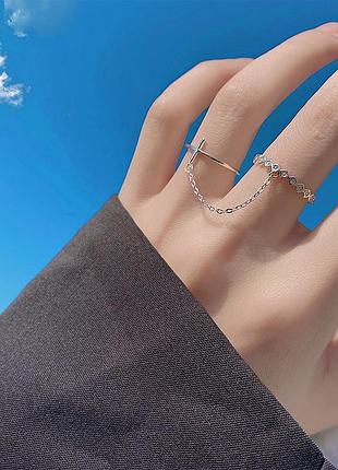 Подвійне кільце на ланцюжку хрестик та доріжка, срібне покриття 925 проби, регульований розмір 15-16 до 17-18