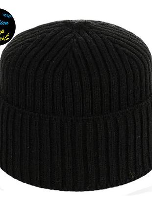 ● чоловіча зимова в'язана шапка на флісі - чорний ●