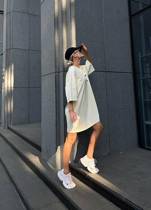 Жіноча сукня коротка оверсайз плаття-футболка дональд дак сіра малинова голуба зелена бежева натуральна літня