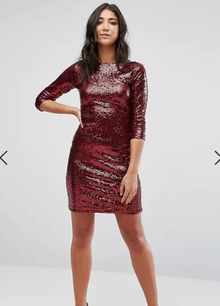 Платье мини пайетки бордовое новое блестящее праздничное новогоднее