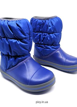 Зимові дитячі чоботи крокс crocs winter puff boot kids blue/light grey (14613) дутики1 фото