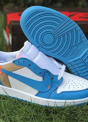 Кросівки travis scott nike air jordan 1 low unc найк aj1  джордани голубі2 фото