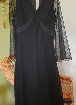 Вечірнє плаття чорне з рукавами із сіточки в горошок2 фото