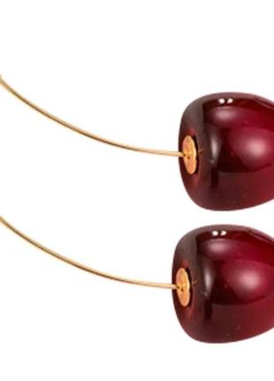Елегантні вишукані сережки-вишеньки кулі червоні бордові сережки стильні вечірні довгі висячі1 фото