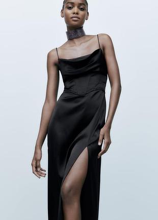 Шикарна сукня  zara в білизняному стилі із сатину