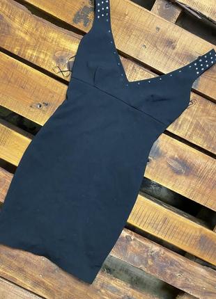 Женское короткое платье с камушкам zara (зара срр идеал оригинал черно-серебристое)