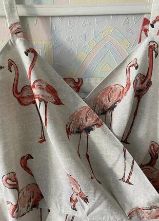 Дизайнерский сарафан из льна в принт фламинго2 фото