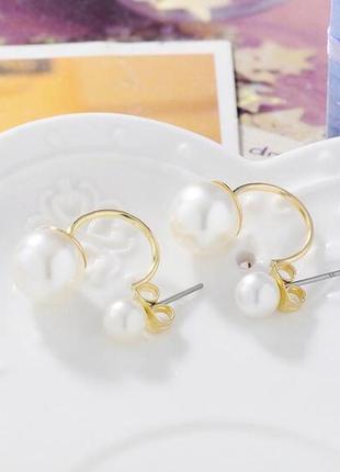 Серьги сережки жемчуг жемчужные двойные стильные модные2 фото