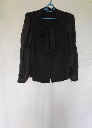 Черная блуза с рукавами из органзы с завязкой на шее shein7 фото