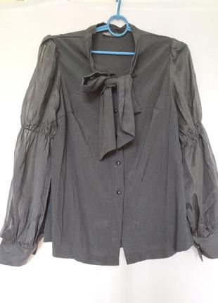 Черная блуза с рукавами из органзы с завязкой на шее shein3 фото