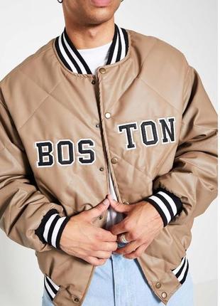 Premium faux leather boston graphic padded bomber jacket куртка бомбер із штучної шкіри преміум якості