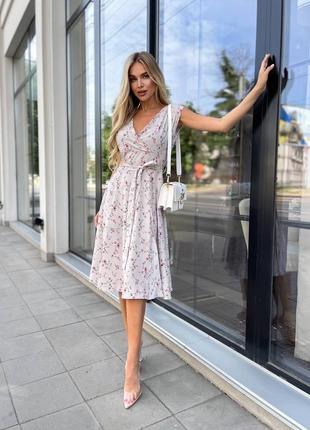 Шикарное платье сарафан миди на запах без рукавов  расклешенное бежевое розовое красное голубое чёрное белое летнее повседневное